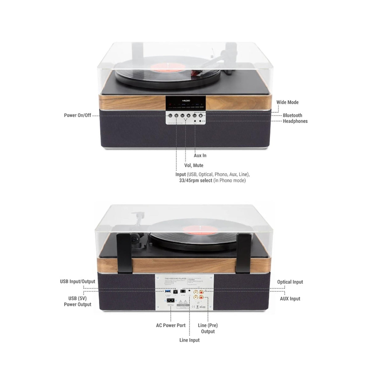 Plus Audio: The +Record Player Turntable + Integrated Audio System w/ Bluetooth - Carbon / 2M Red Upgrade