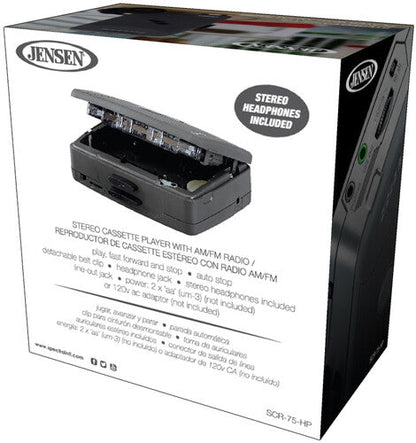 Jensen SCR-75-HP Classic Personal Cassette Player with AM FM Radio (Black)